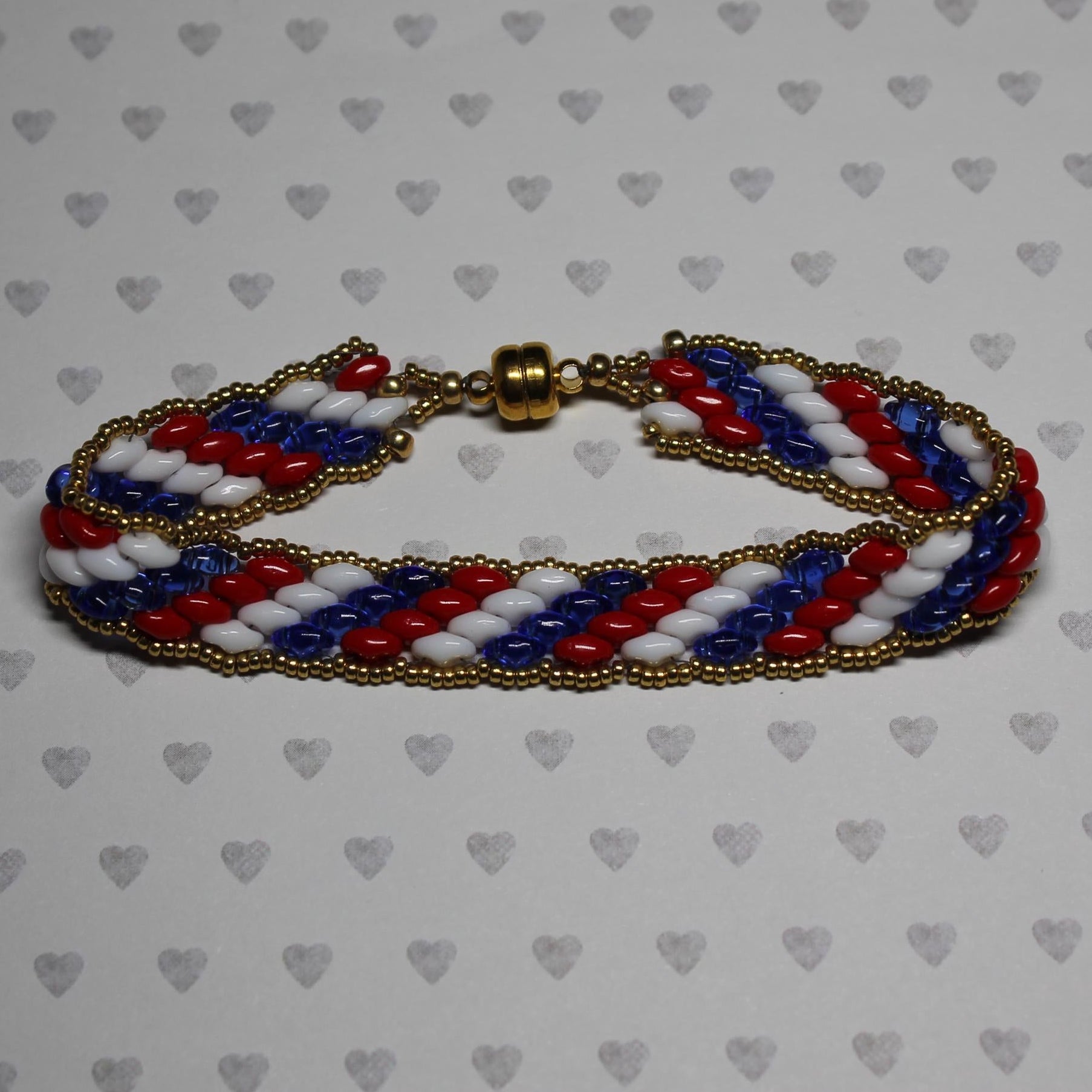 Super Duo Peyote Bracelet in Red/White/Blue