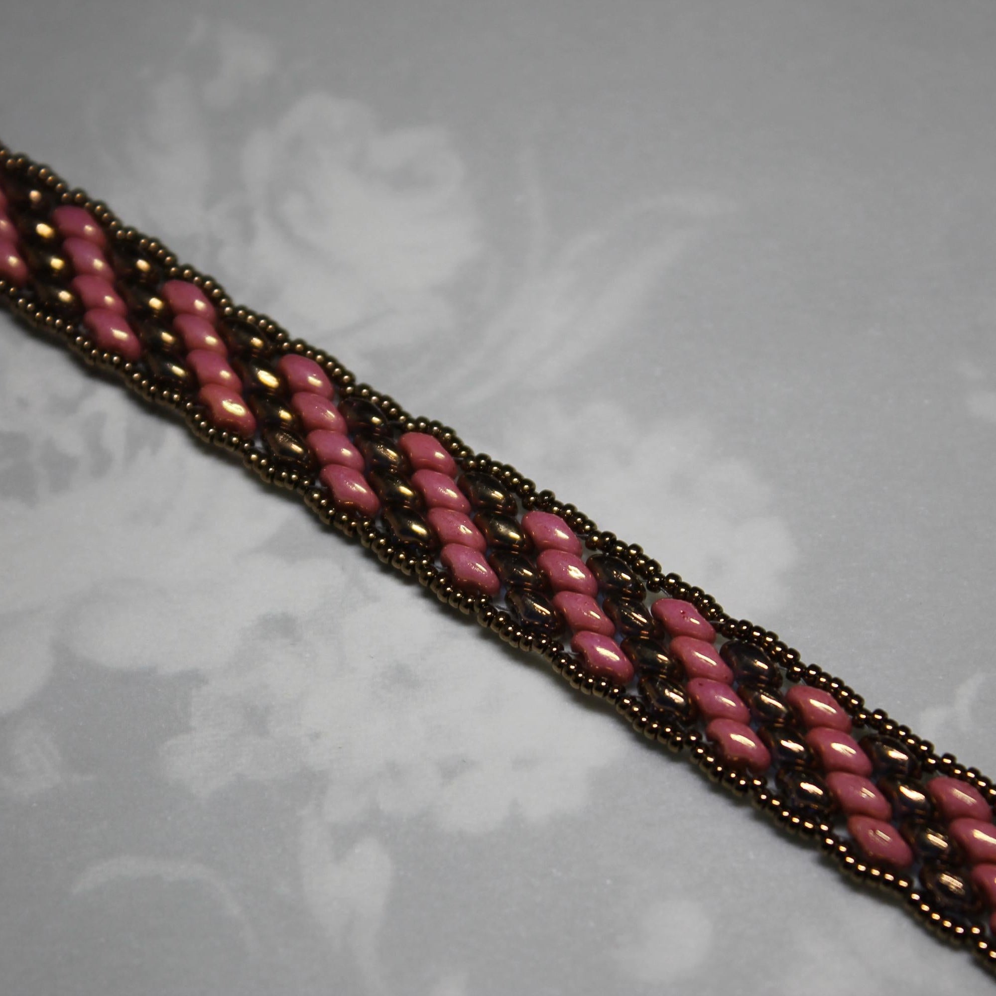Super Duo Peyote Bracelet in Pink & Bronze