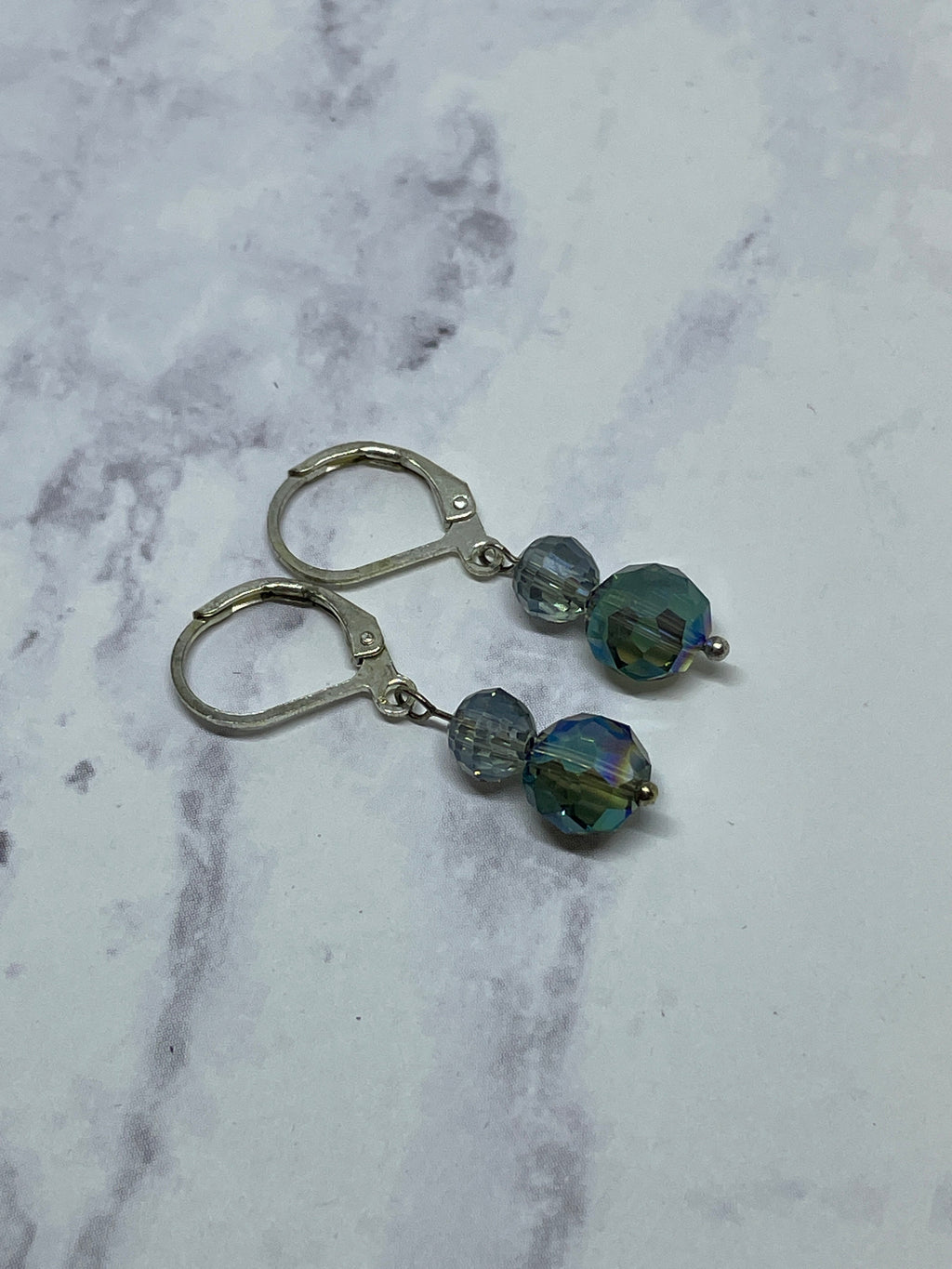 Blue-Green Crystal Dangle Earrings
