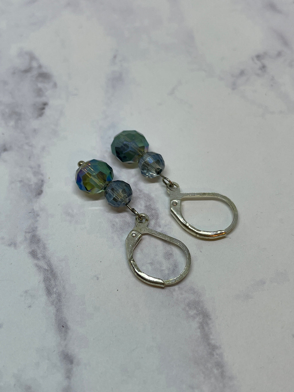 Blue-Green Crystal Dangle Earrings