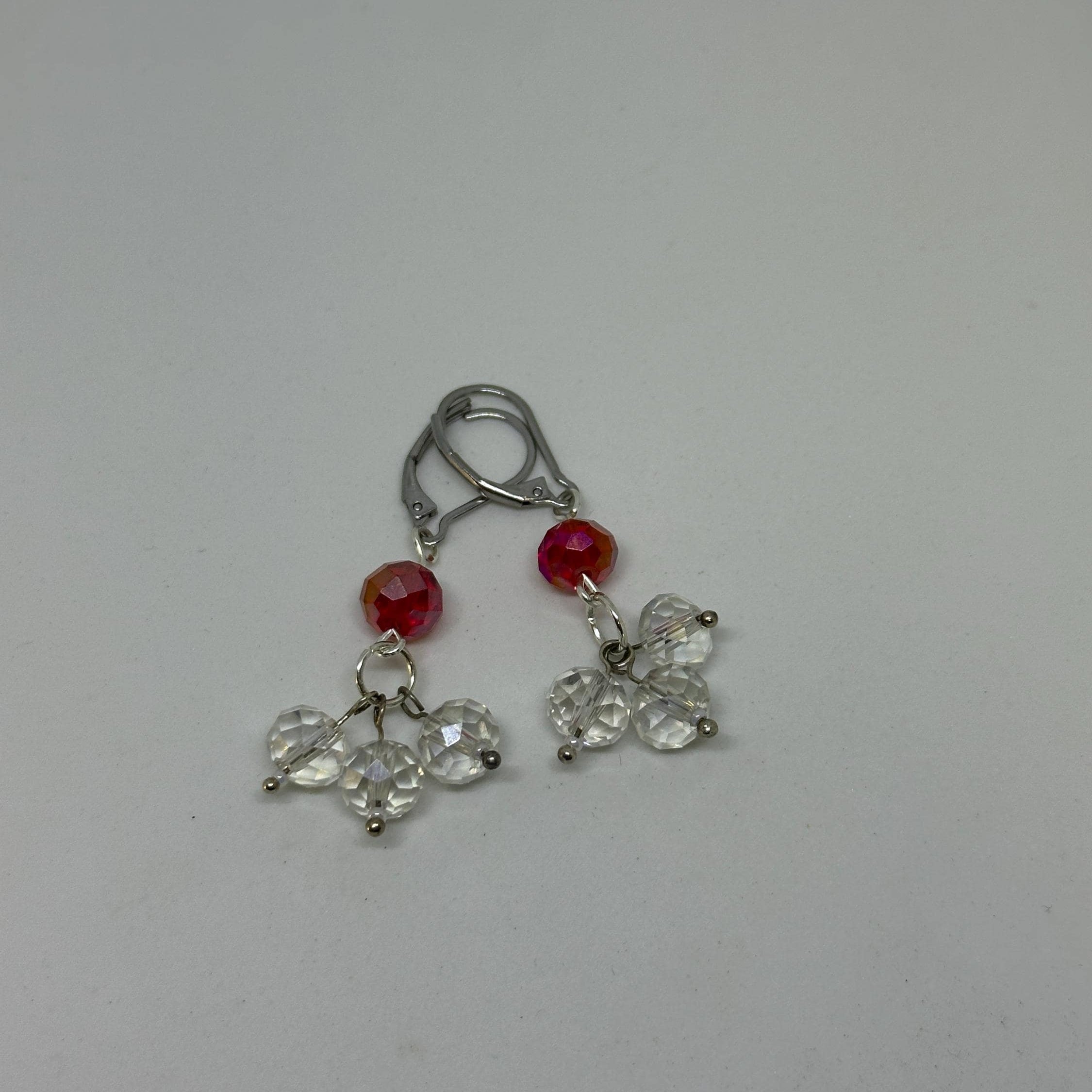 Red & Clear Crystal Rondelle Cluster Dangle Earrings