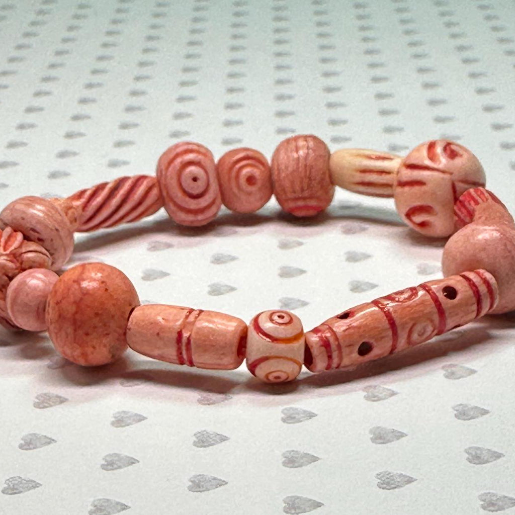 Etched Wooden Bead Stretch Bracelet