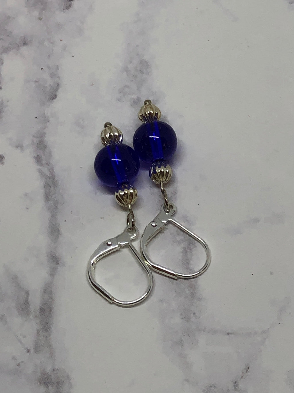 Elegant Cobalt Blue Glass Bead Dangle Earrings