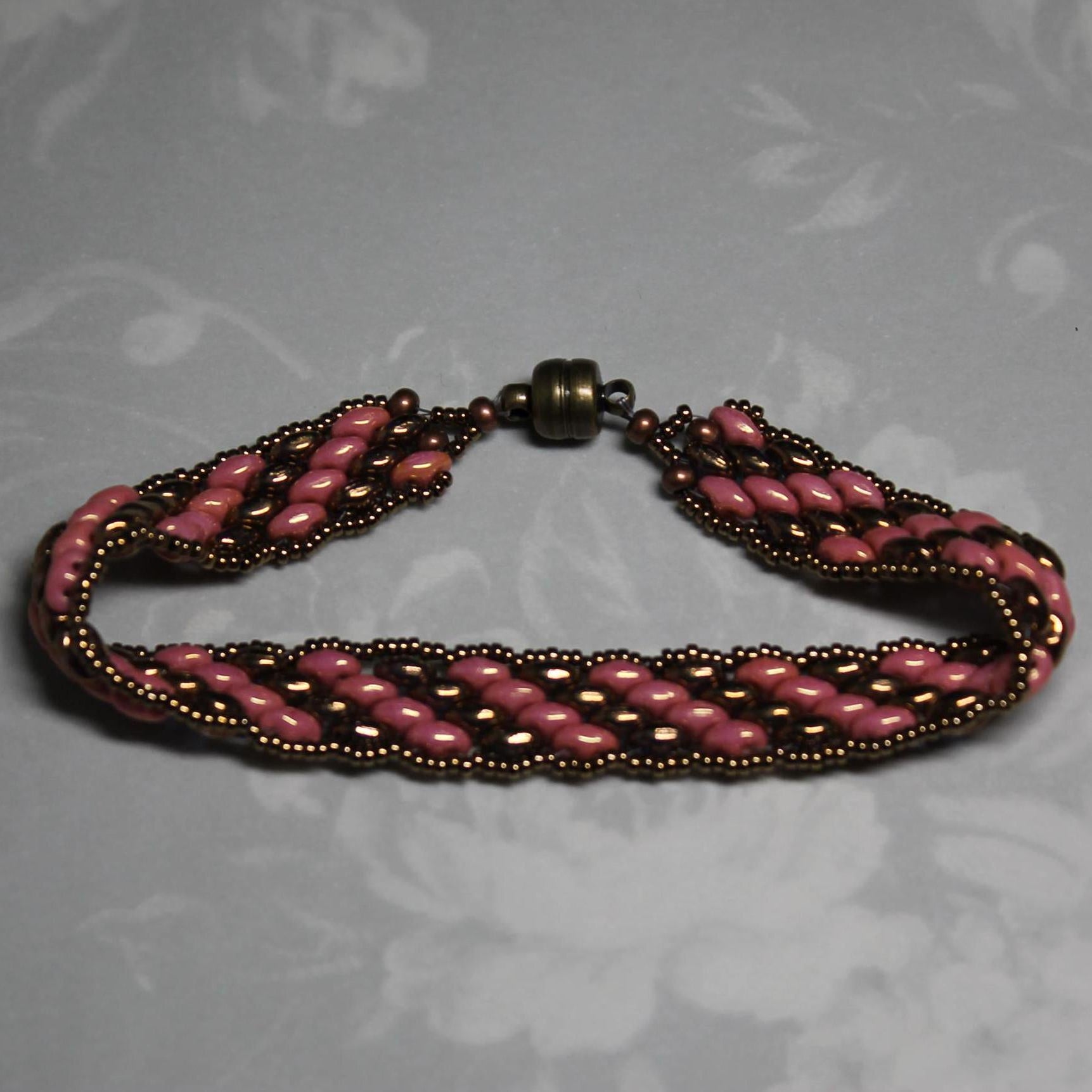 Super Duo Peyote Bracelet in Pink & Bronze