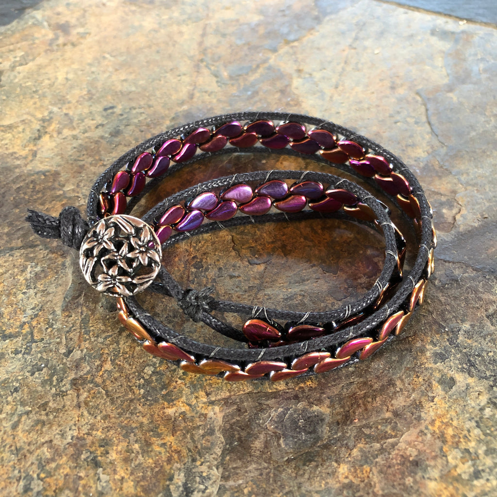 Pink to Purple AB Teardrop Beaded Wrap Bracelet