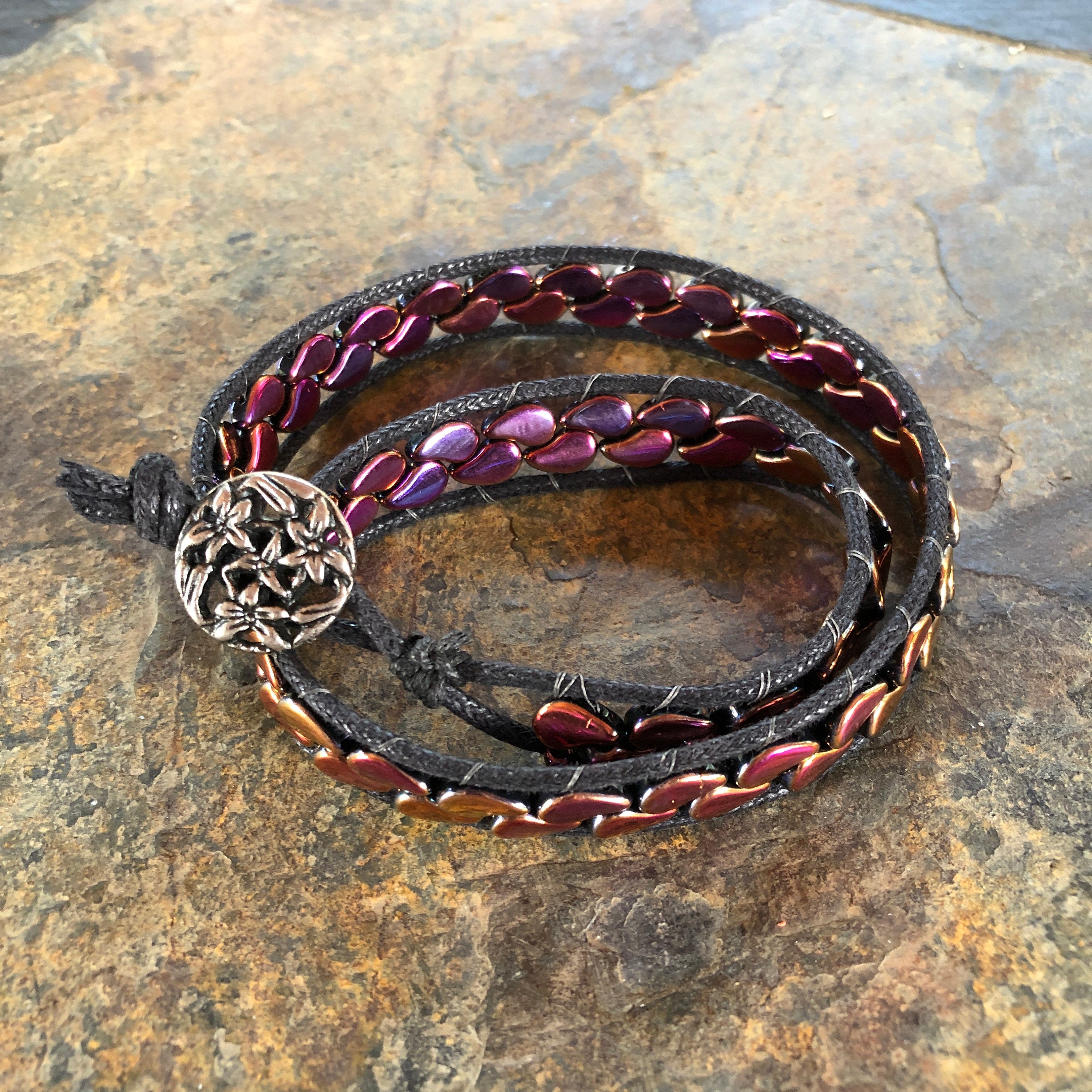 Pink to Purple AB Teardrop Beaded Wrap Bracelet