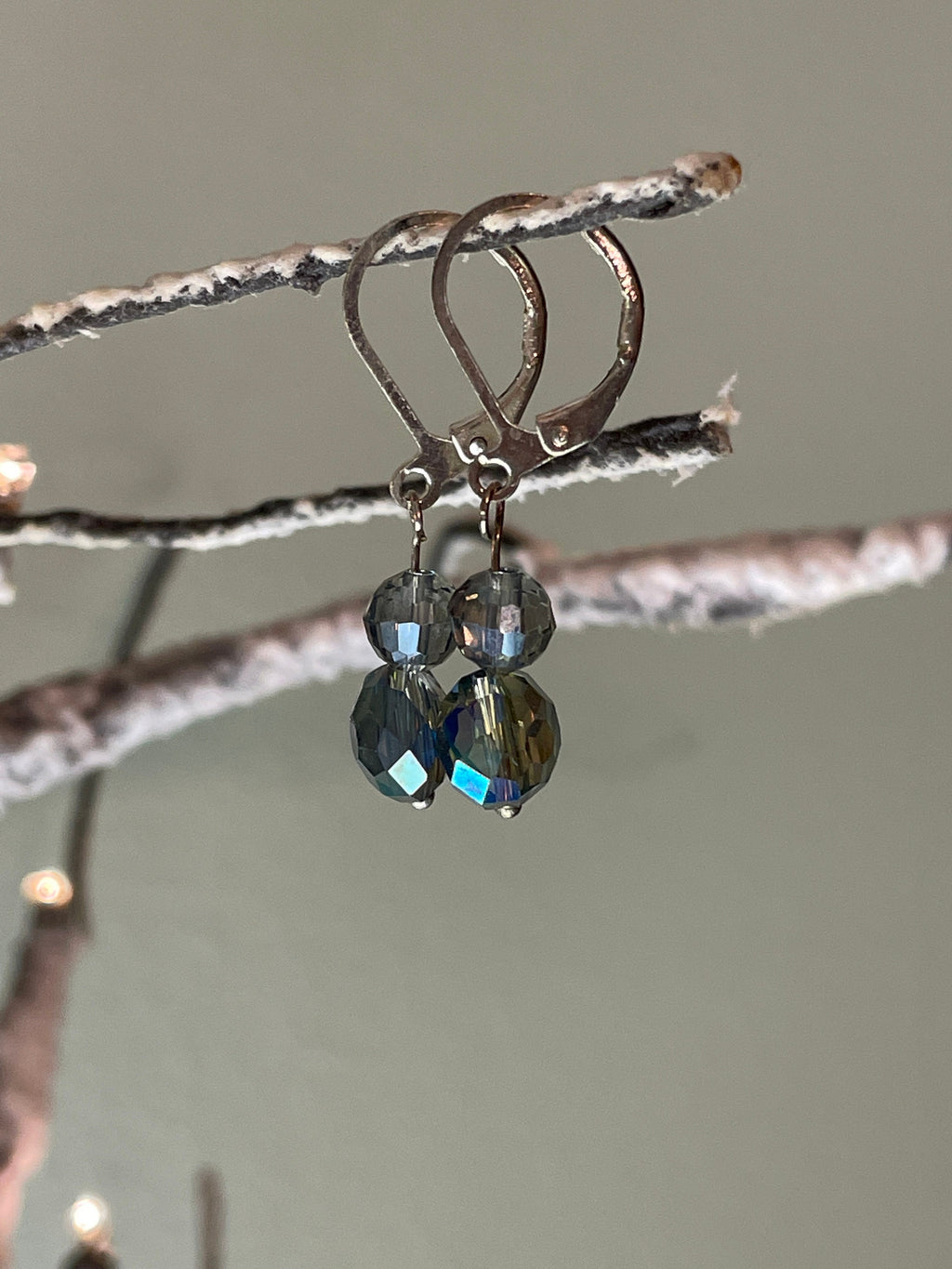 Blue-Green Crystal Dangle Earrings