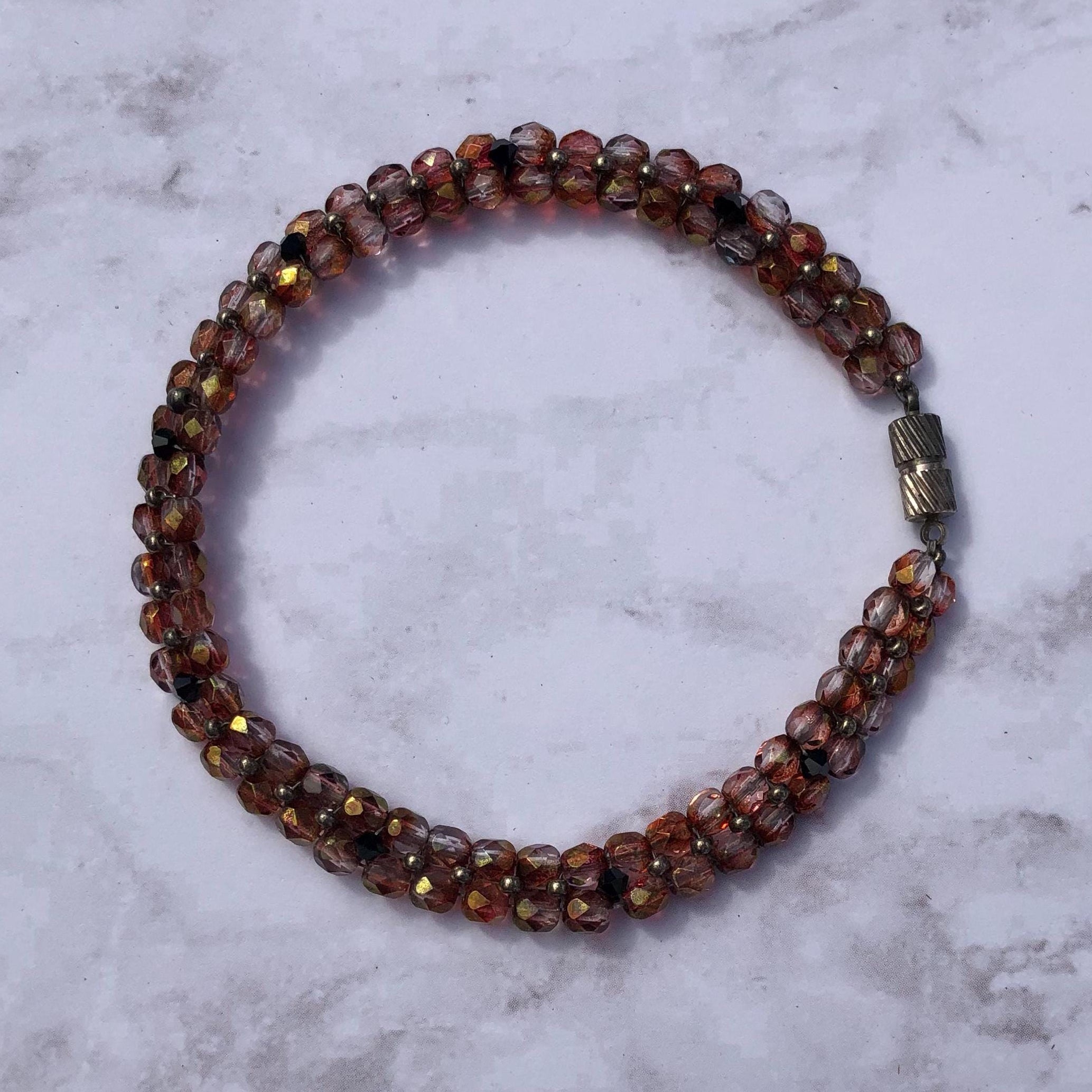 Woven Fire Polished Bead Bracelet Multi-tonal
