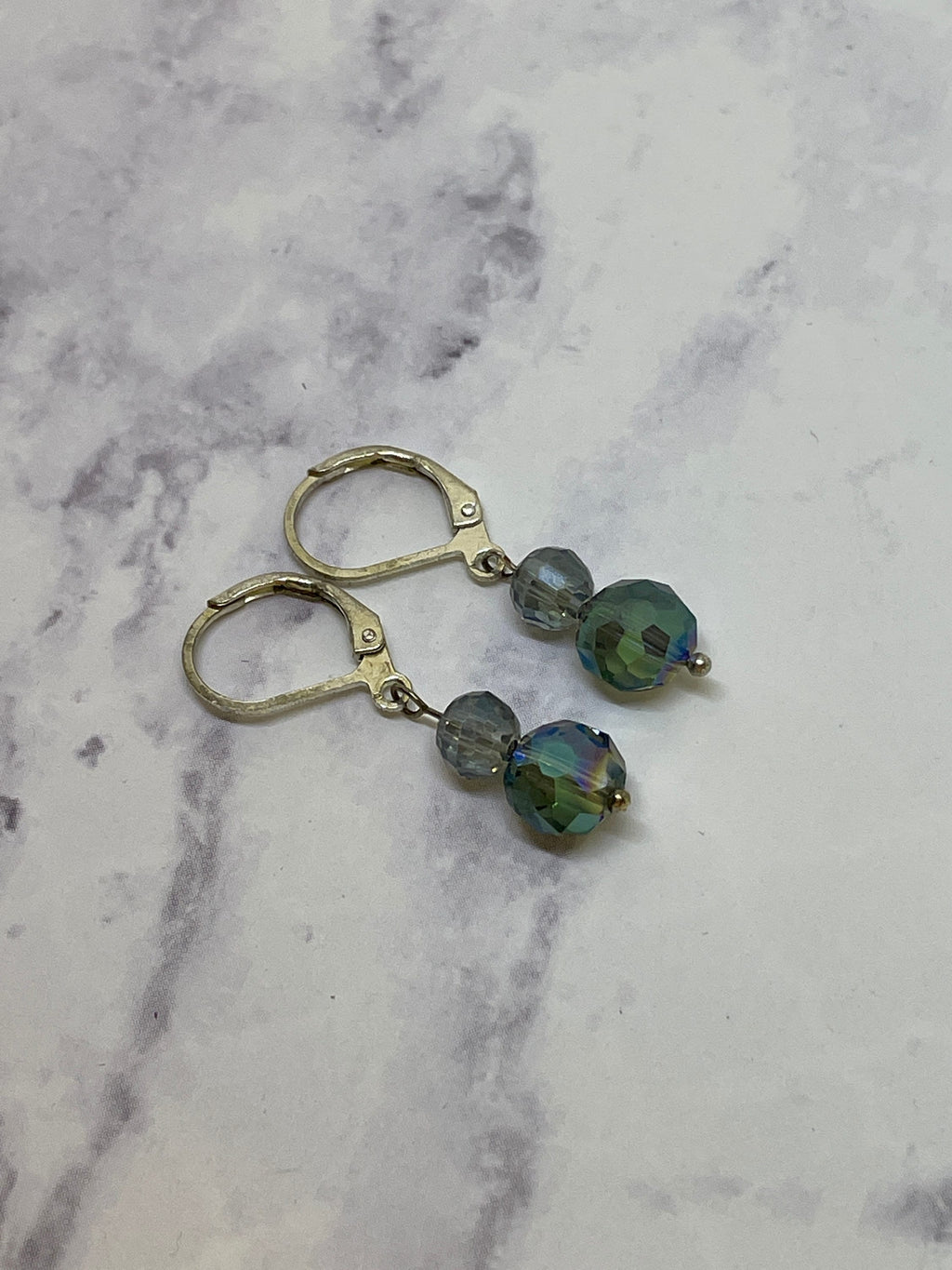 Blue-Green Crystal Dangle Earrings