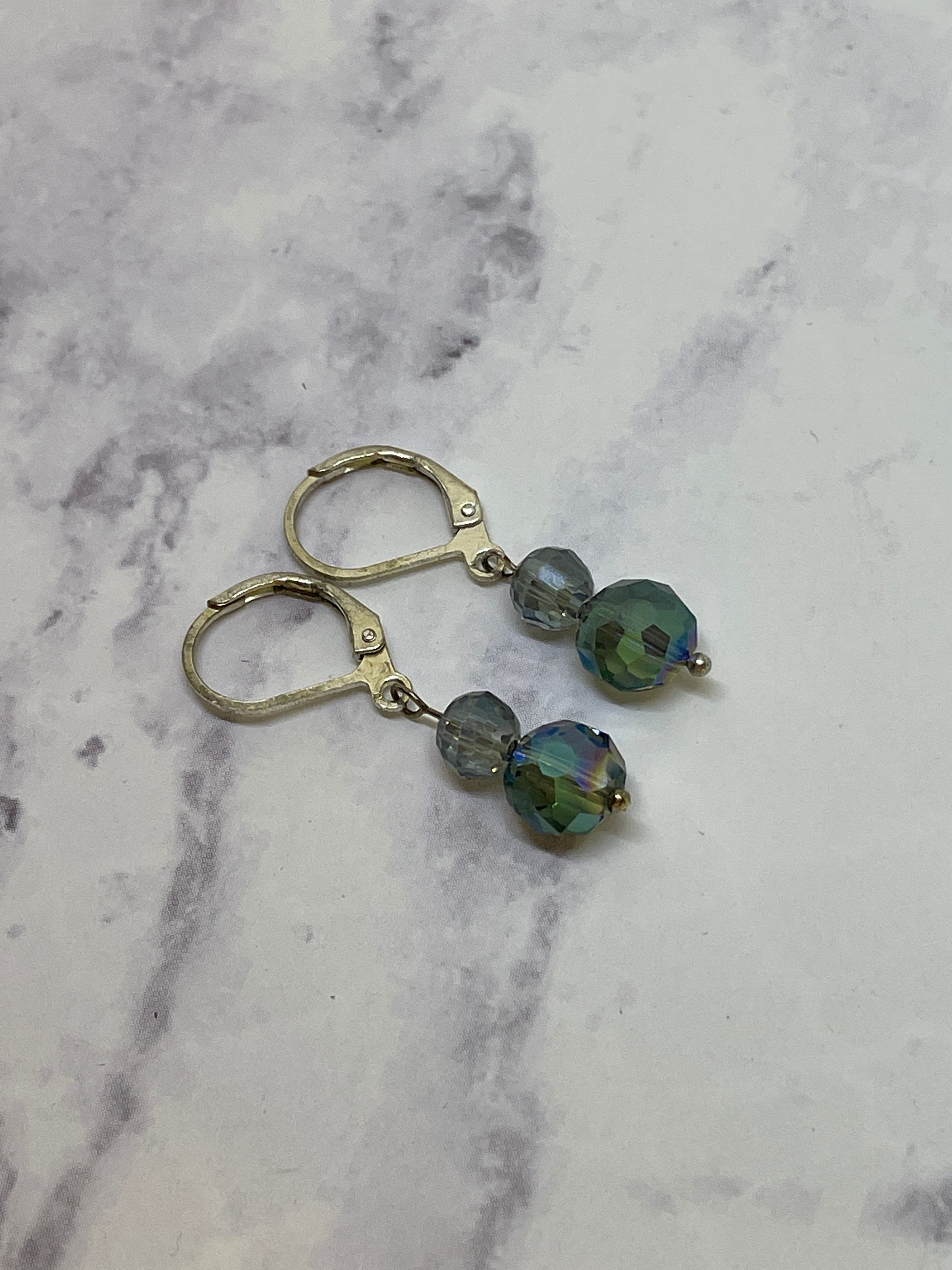 Blue-Green Crystal Dangle Earrings