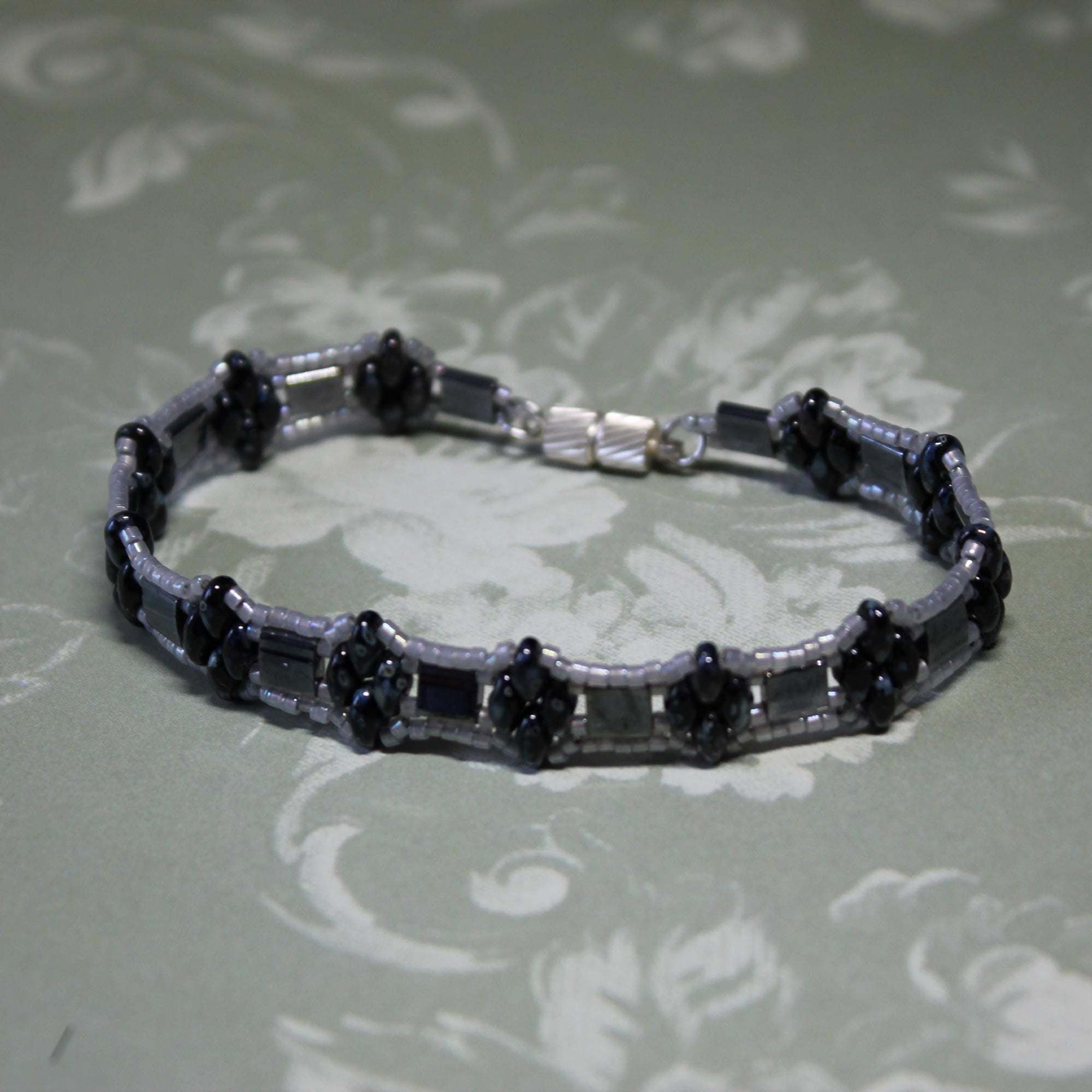 Two-Tone Black & Grey Duo Bead Bracelet
