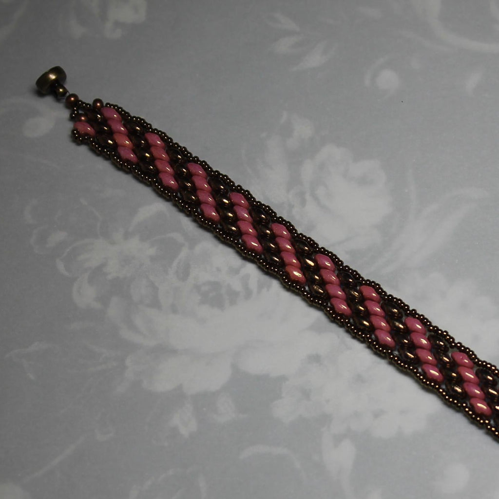 Super Duo Peyote Bracelet in Pink & Bronze