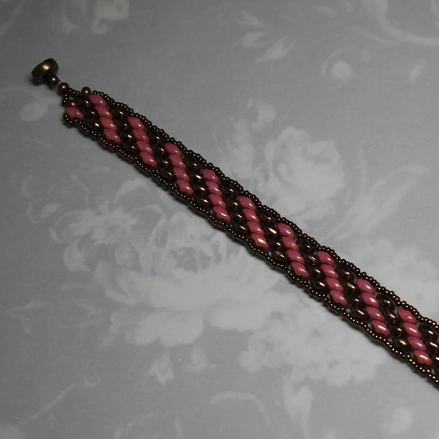 Super Duo Peyote Bracelet in Pink & Bronze