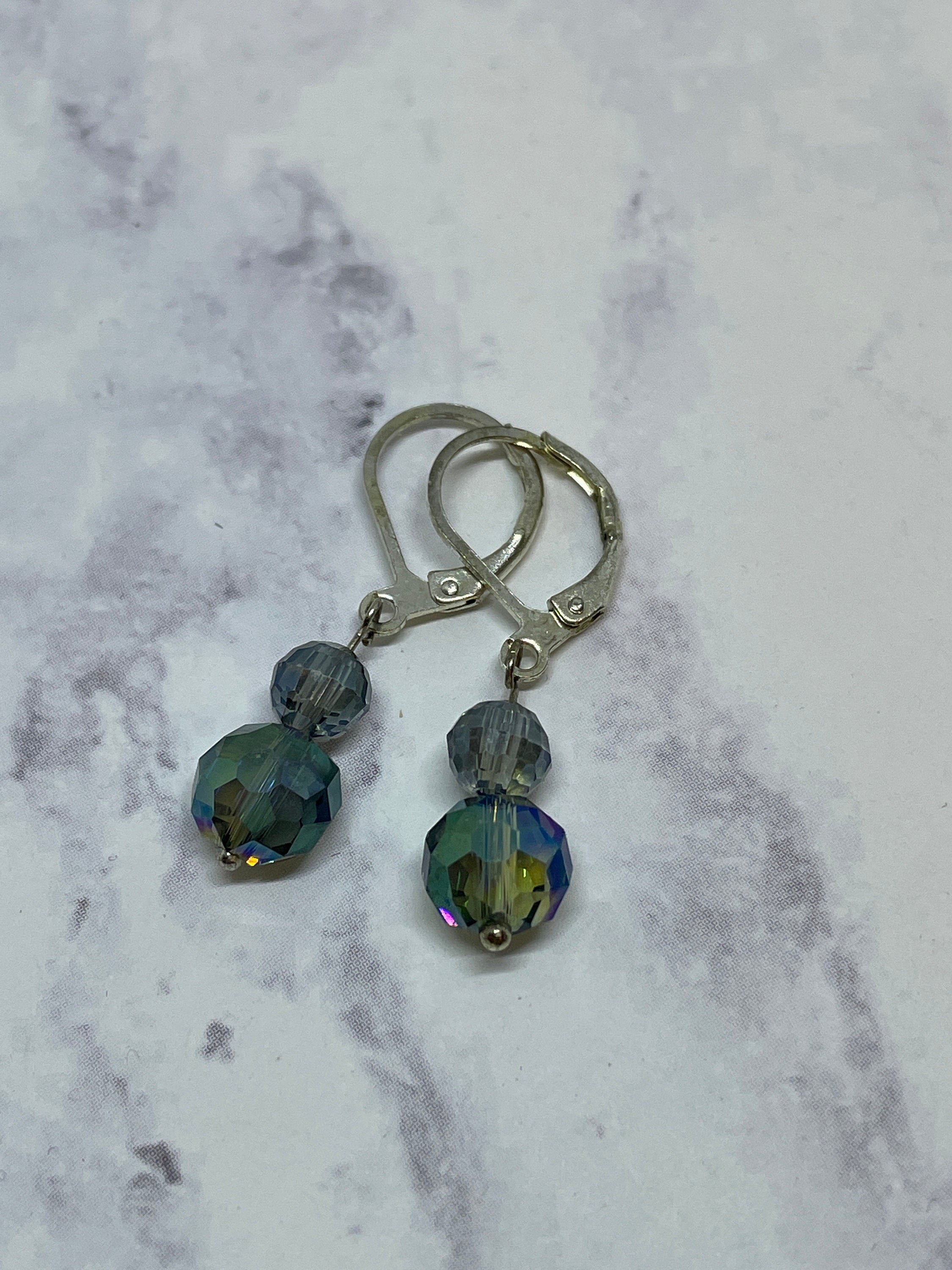 Blue-Green Crystal Dangle Earrings