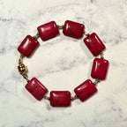 Red Magnesite Chiclet Bracelet 24kt Gold Plated or CZ Crystal Spacers