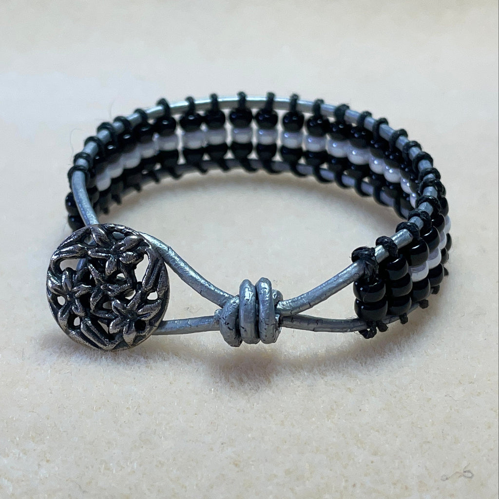 Black & White Leather Wrap Bracelet