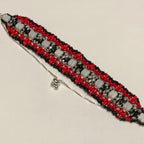 Black, Silver, and Red Artisan Beaded Bracelet
