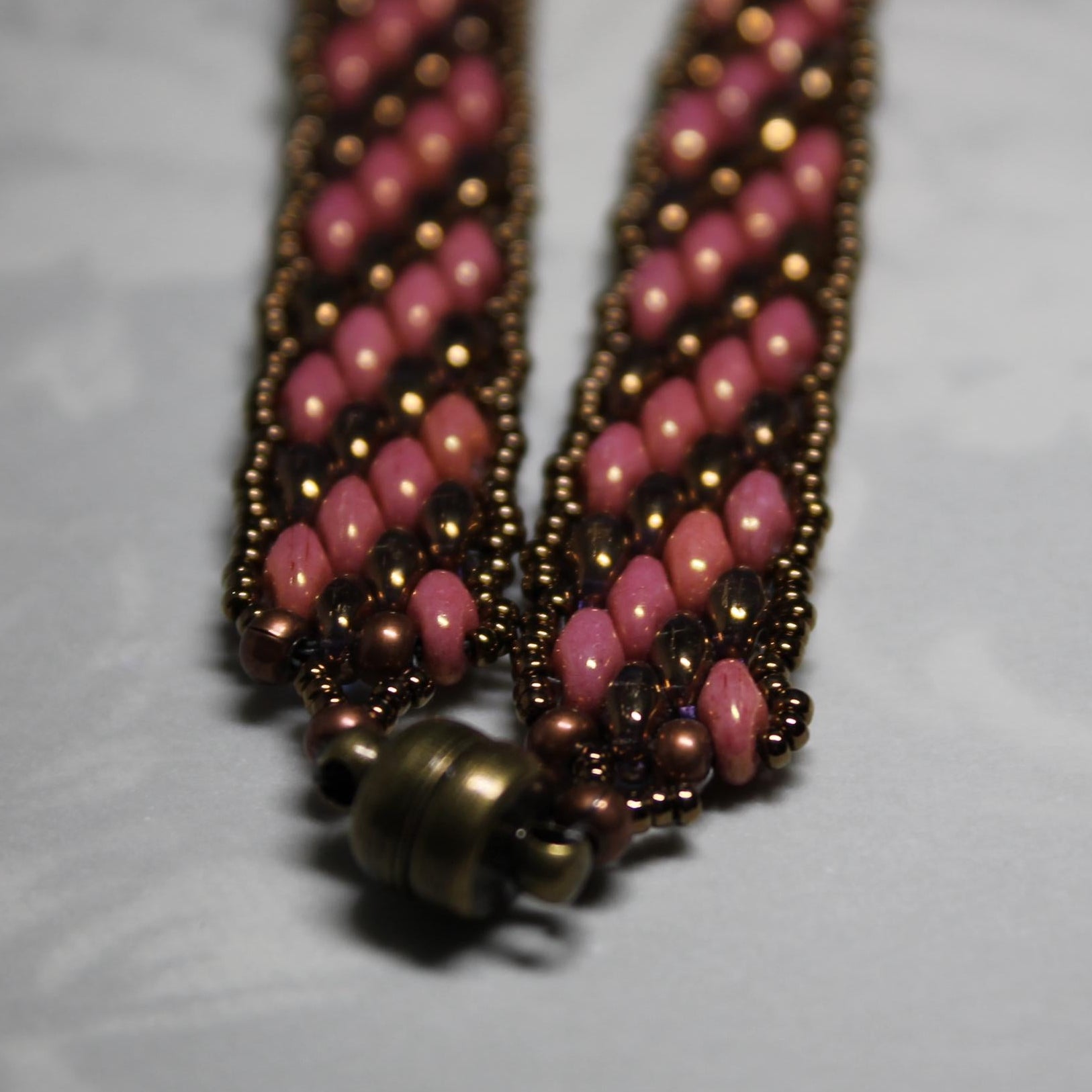Super Duo Peyote Bracelet in Pink & Bronze