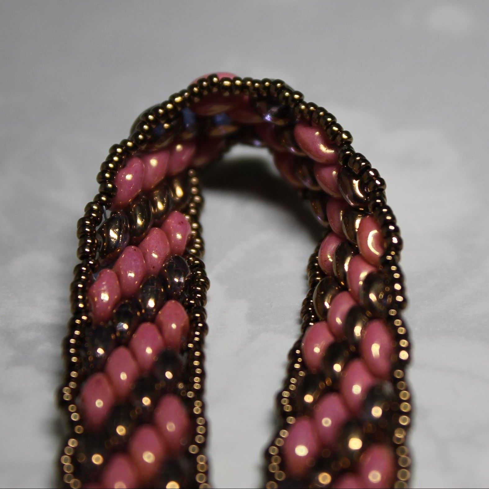 Super Duo Peyote Bracelet in Pink & Bronze