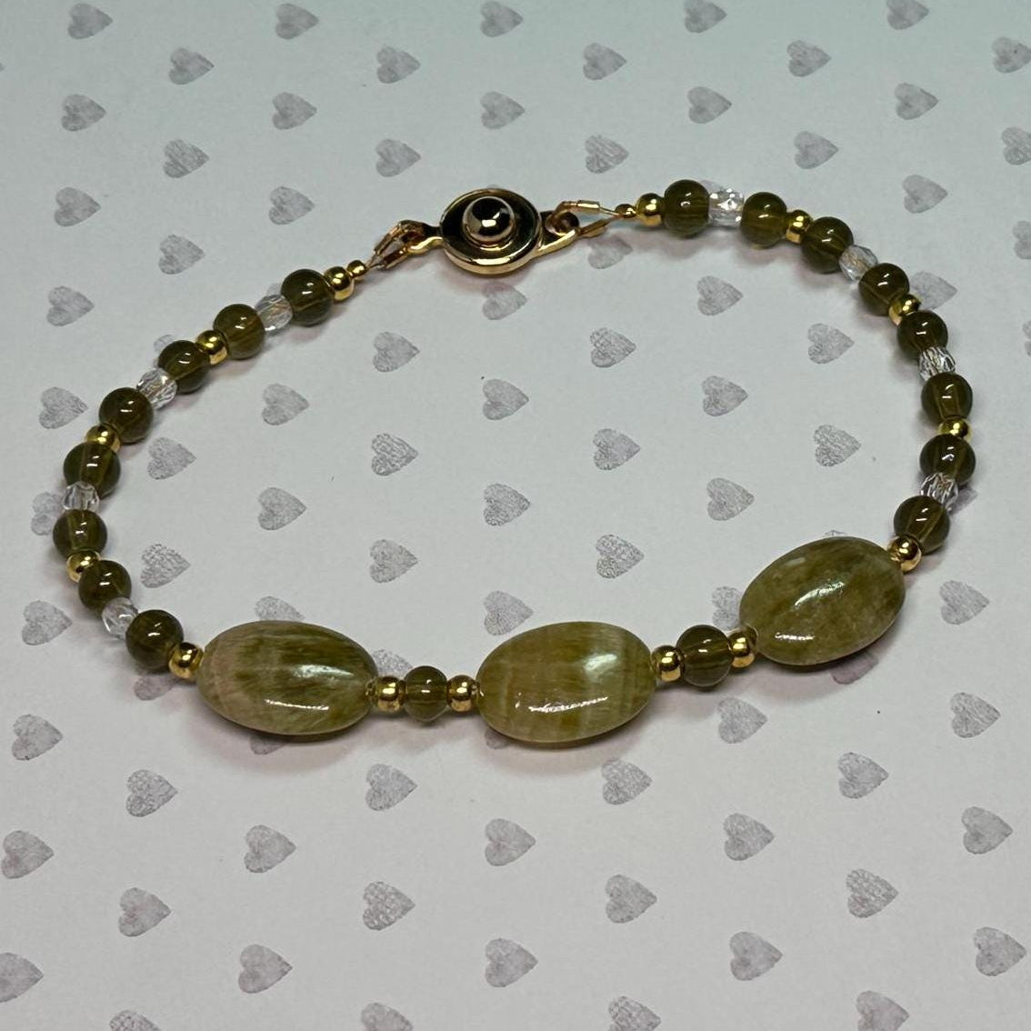 Green Jasper and Gold Beaded Bracelet - Harmony, balance, growth, calm