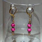 Pink Coral & Crystal Dangle Earrings with Gold Accents