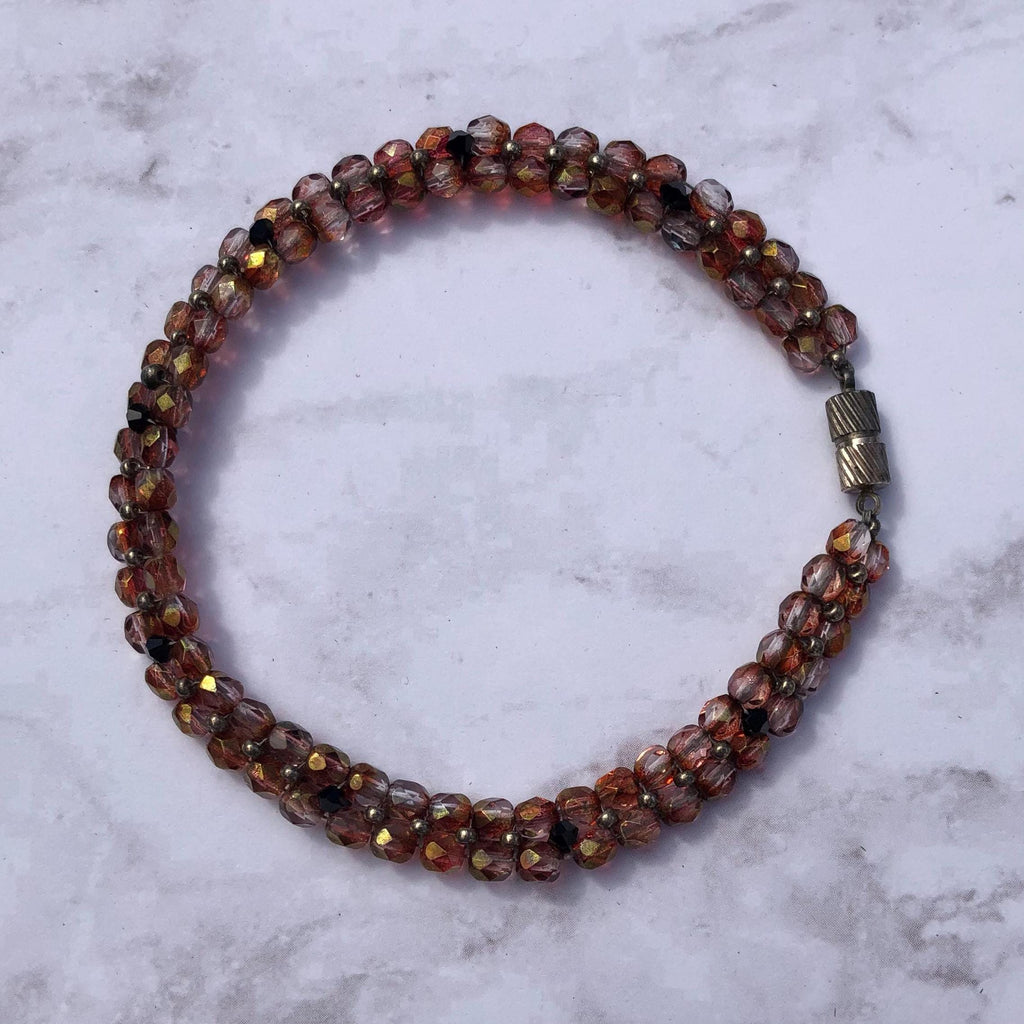 Woven Fire Polished Bead Bracelet Multi-tonal