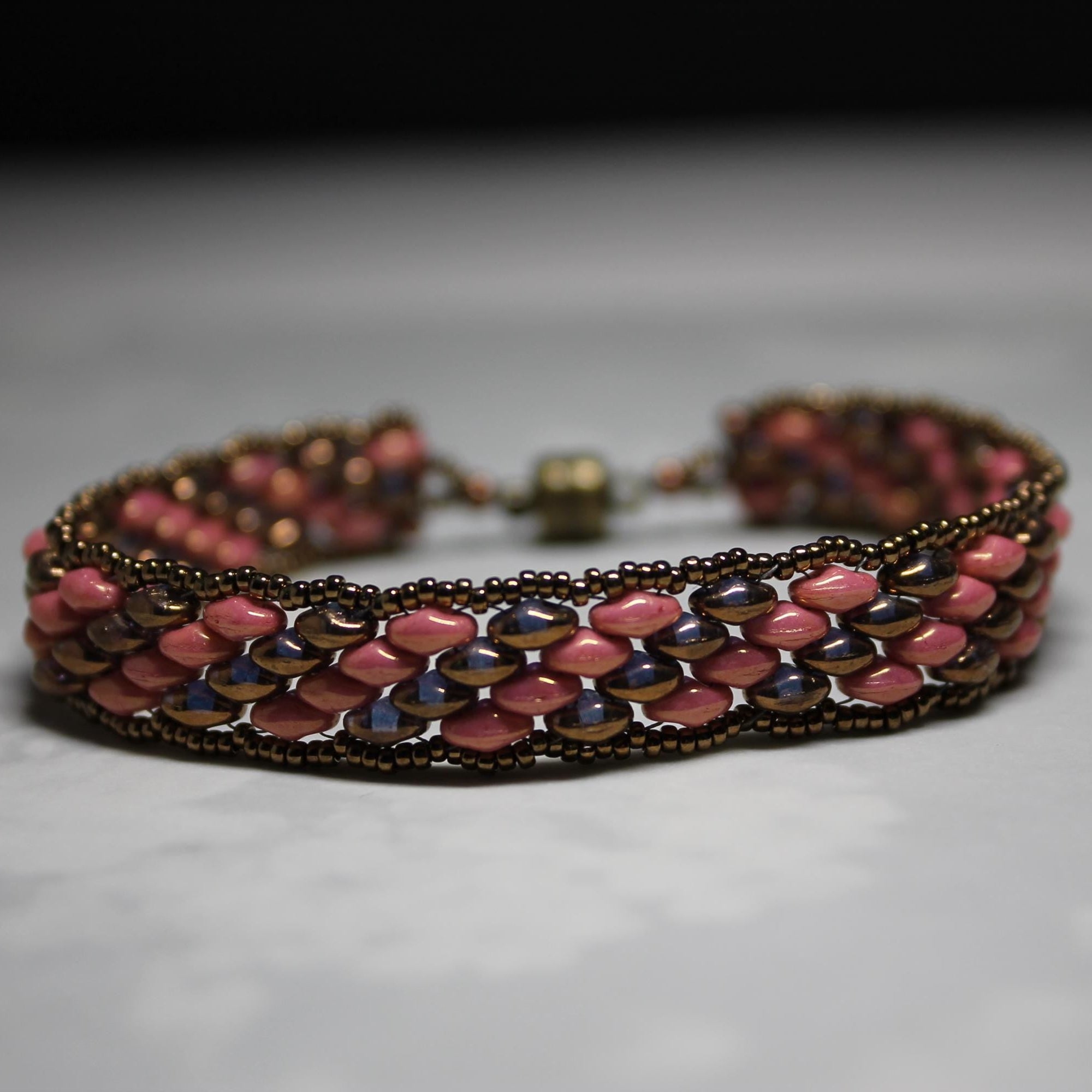 Super Duo Peyote Bracelet in Pink & Bronze