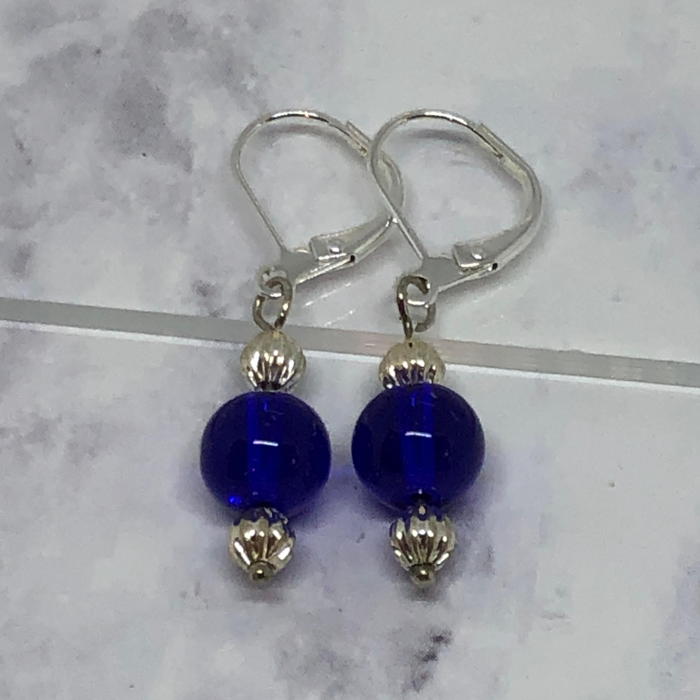 Elegant Cobalt Blue Glass Bead Dangle Earrings