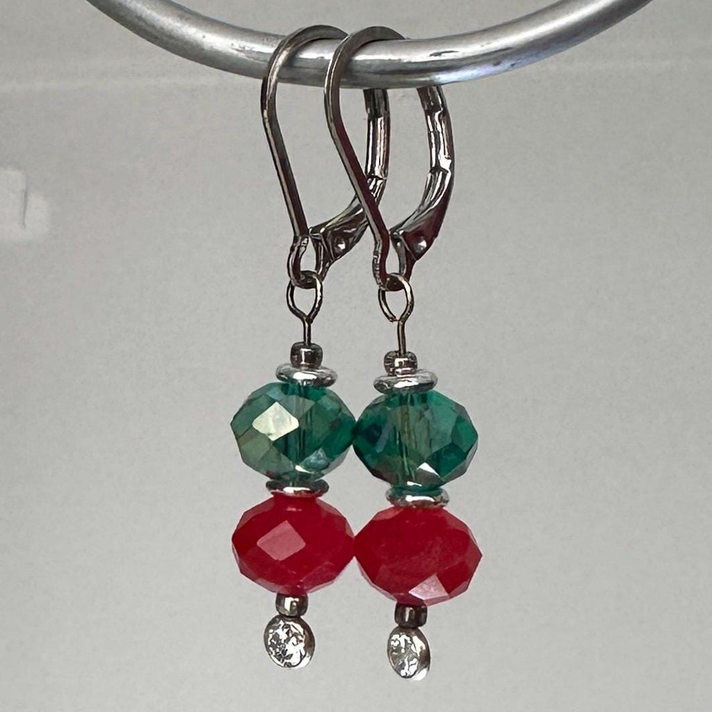Festive Red & Green Crystal Dangle Earrings