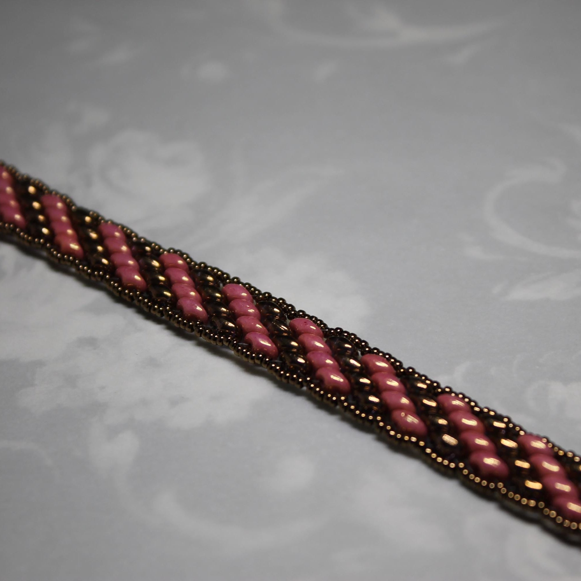 Super Duo Peyote Bracelet in Pink & Bronze