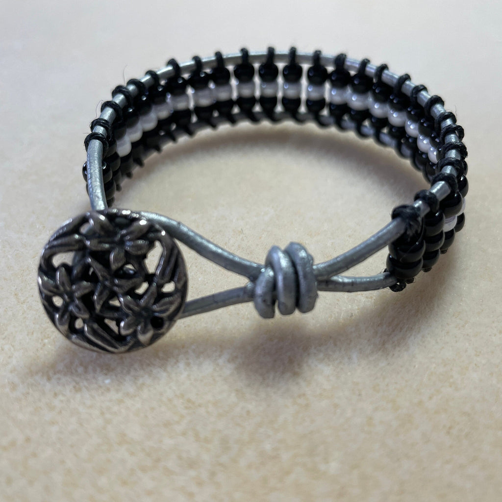 Black & White Leather Wrap Bracelet