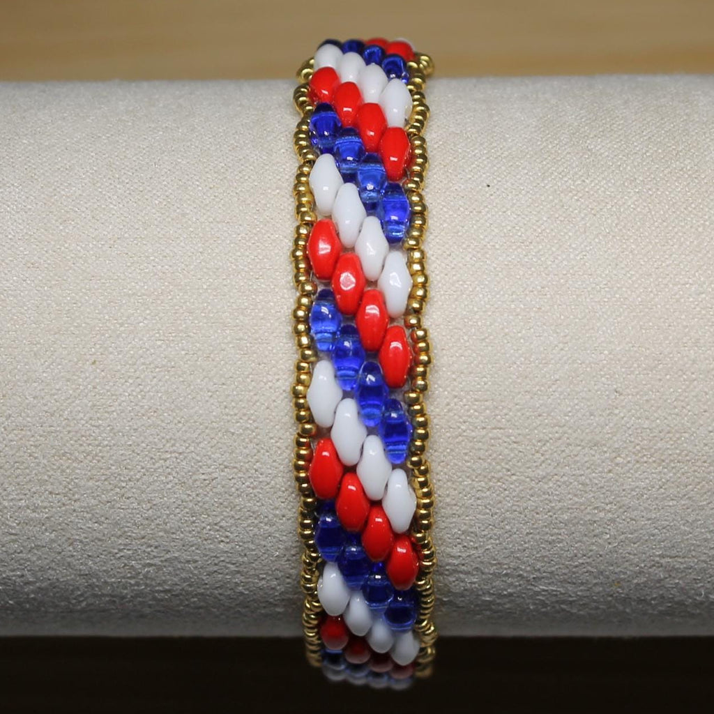 Super Duo Peyote Bracelet in Red/White/Blue