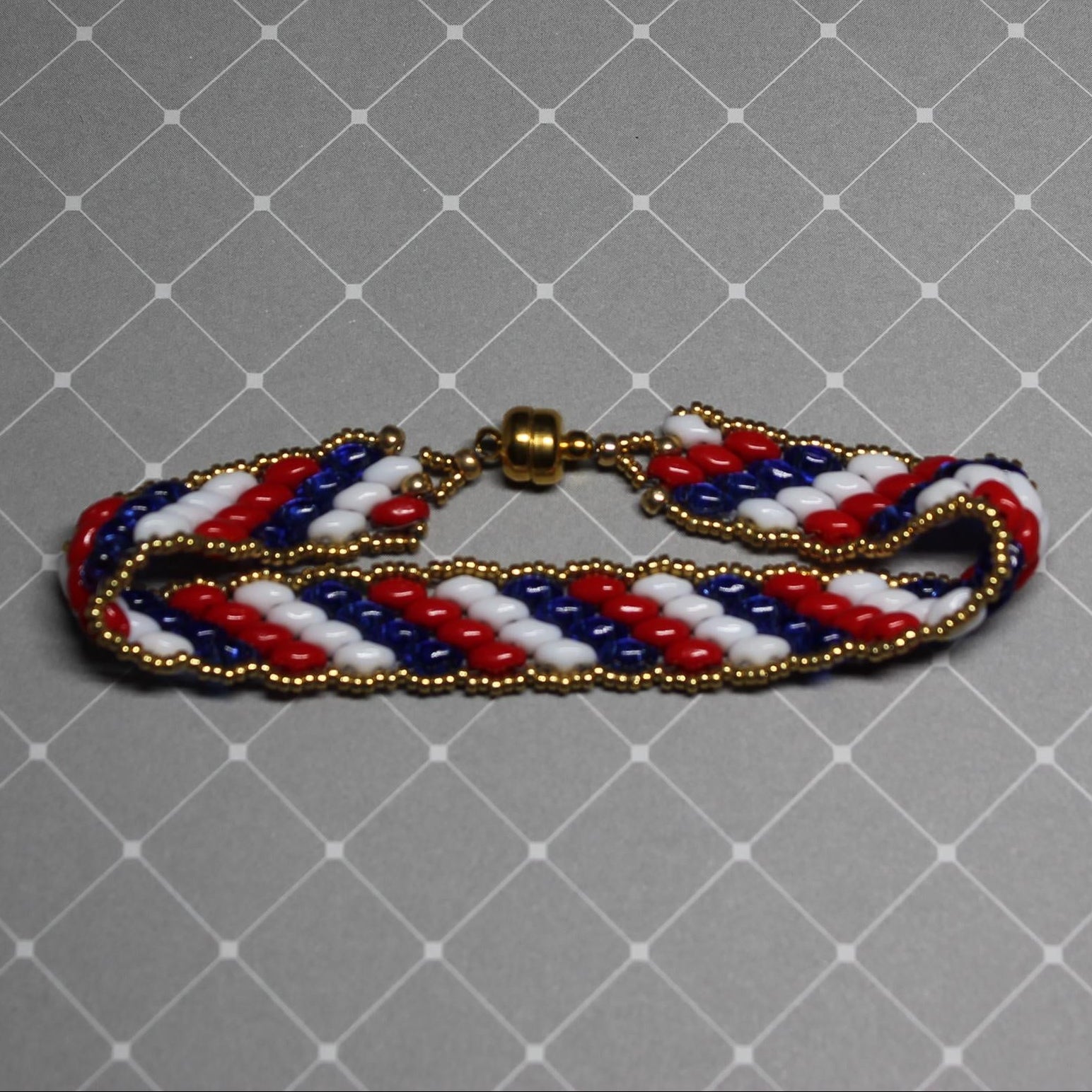 Super Duo Peyote Bracelet in Red/White/Blue