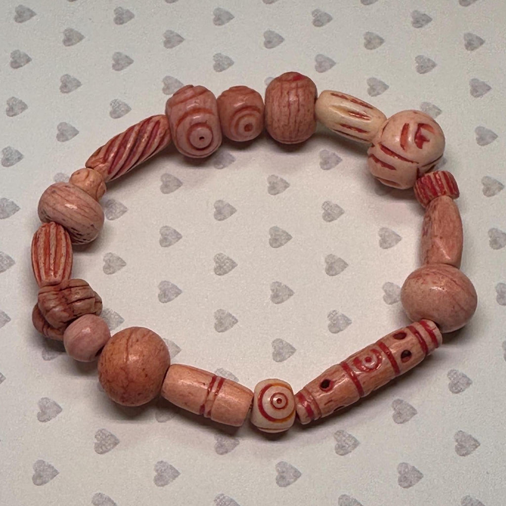 Etched Wooden Bead Stretch Bracelet
