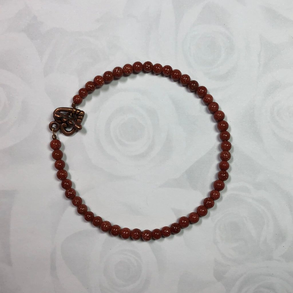 Brown Goldstone Bracelet with Copper Heart Clasp