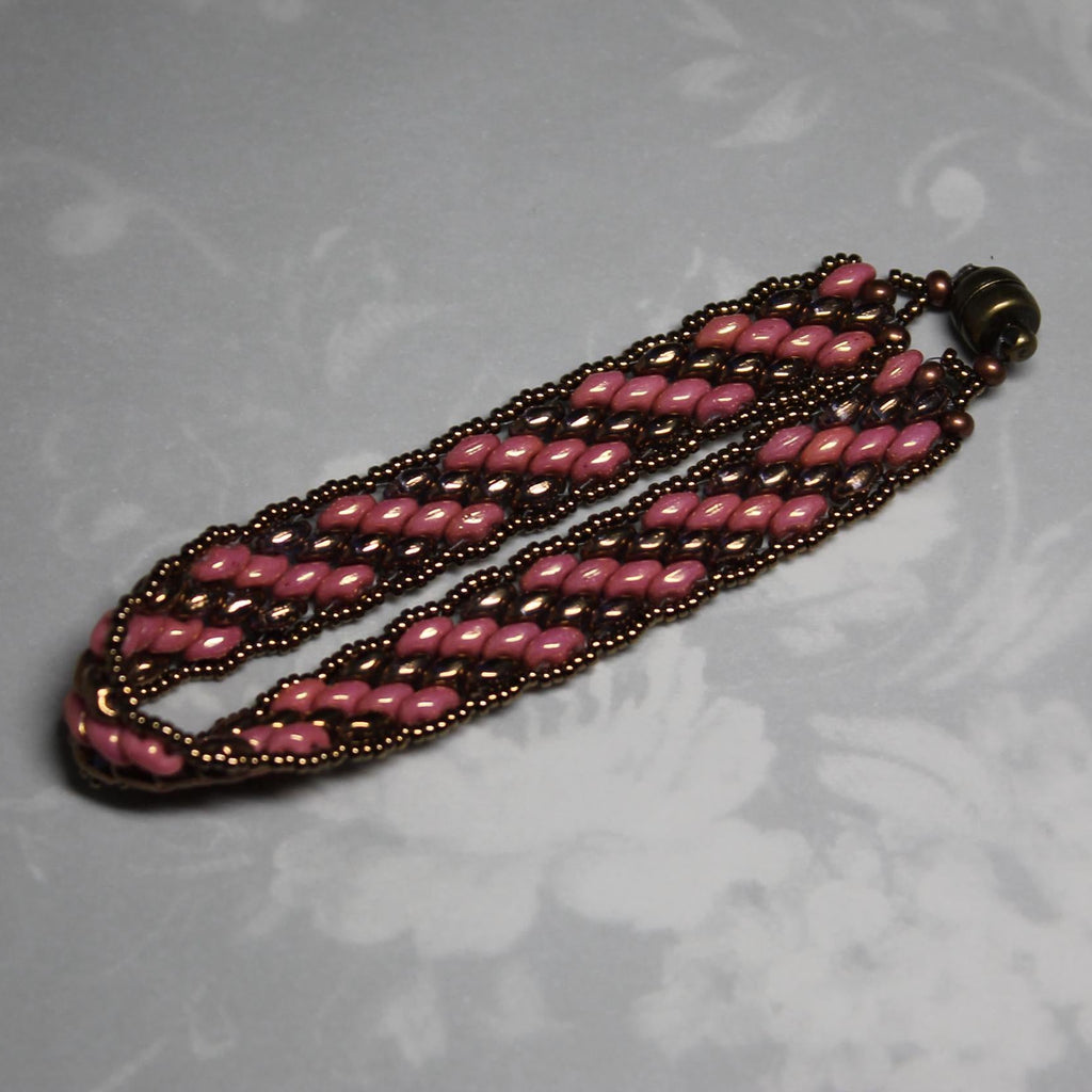 Super Duo Peyote Bracelet in Pink & Bronze