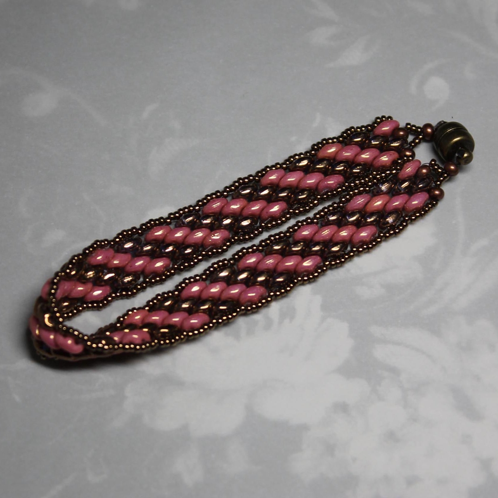 Super Duo Peyote Bracelet in Pink & Bronze