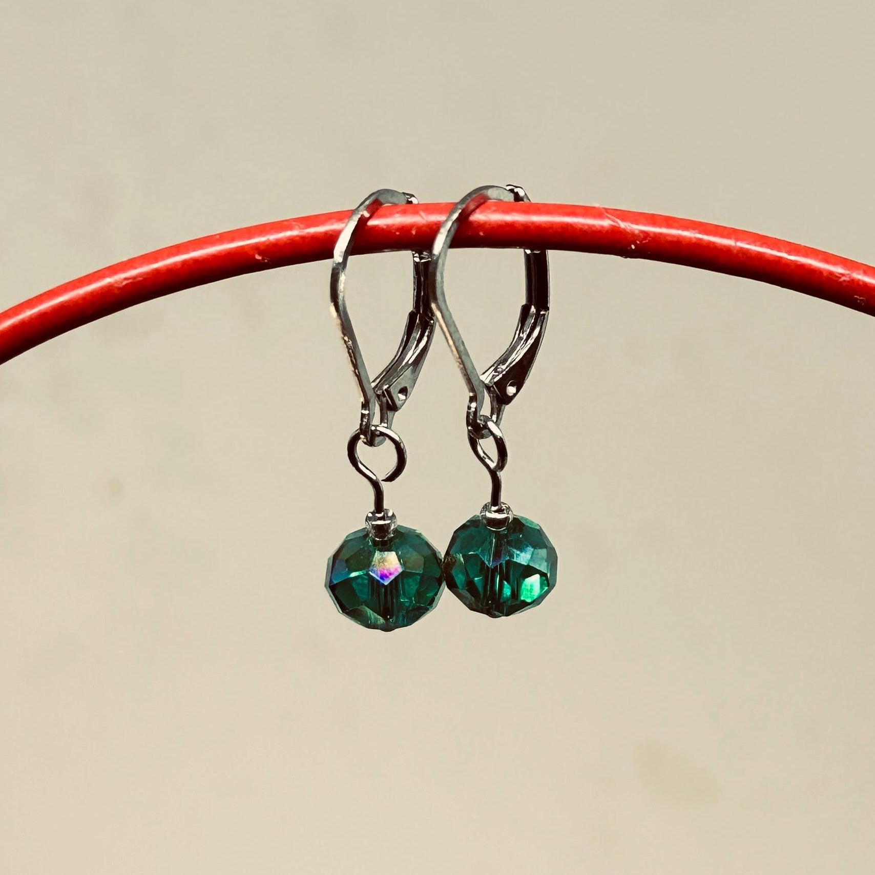 Sterling Silver Emerald-Green Crystal Earrings