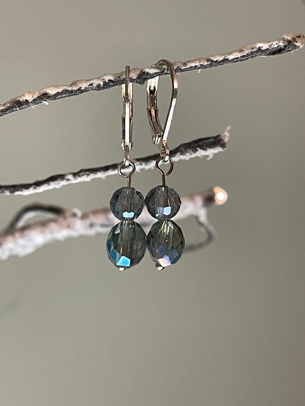 Blue-Green Crystal Dangle Earrings