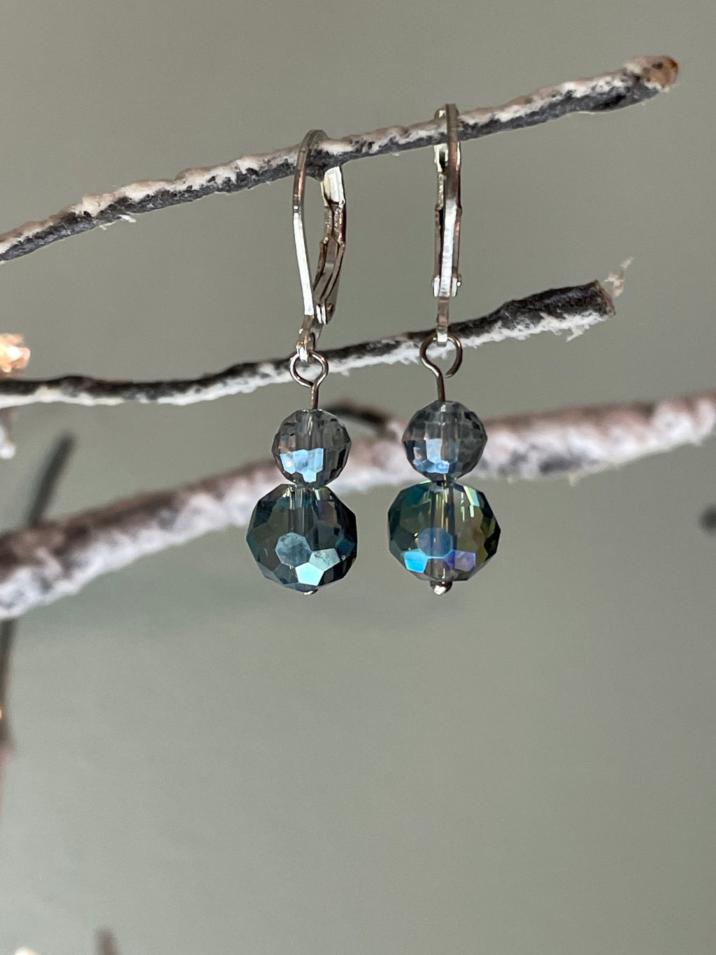 Blue-Green Crystal Dangle Earrings