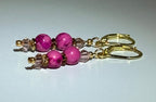 Pink Coral & Crystal Dangle Earrings with Gold Accents