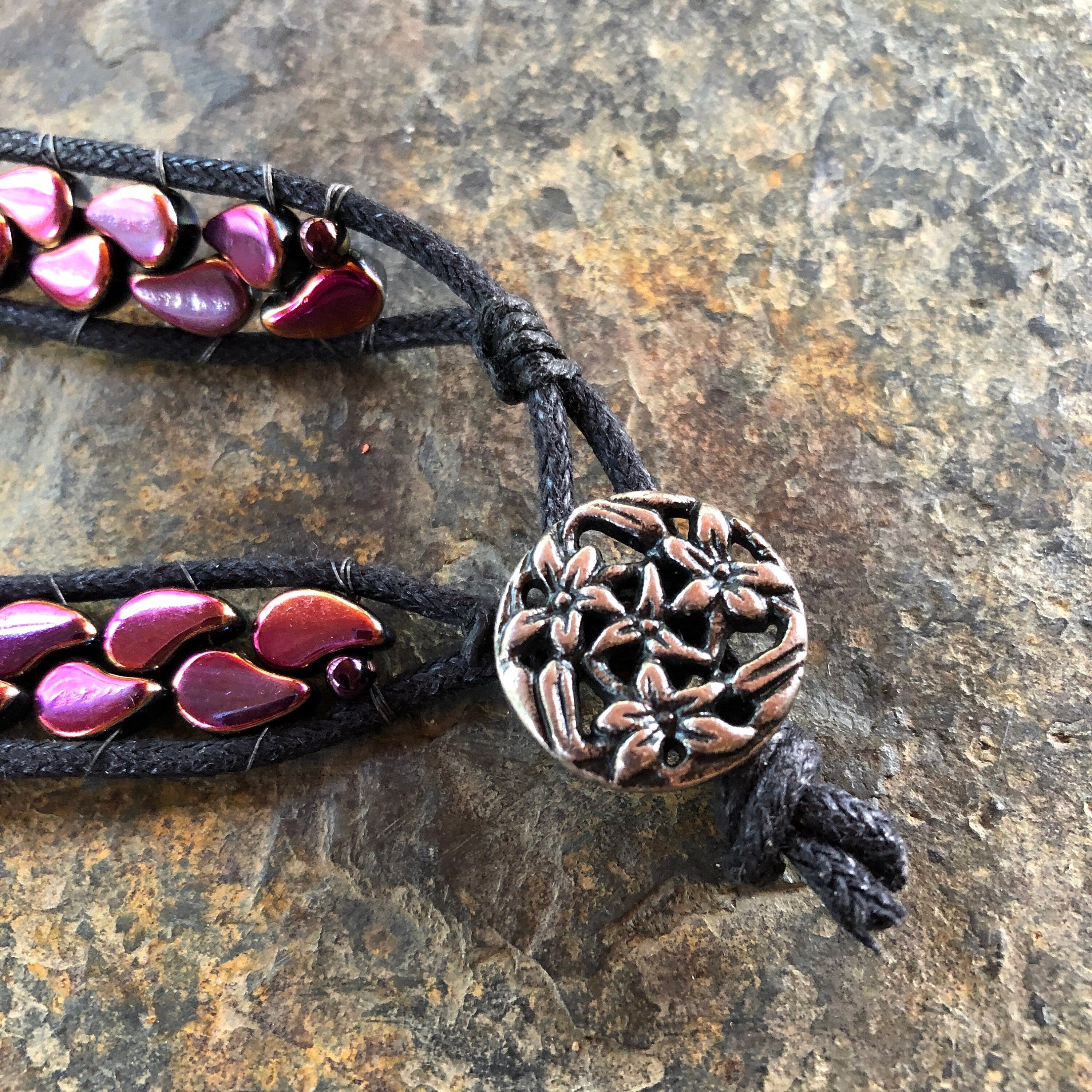 Pink to Purple AB Teardrop Beaded Wrap Bracelet