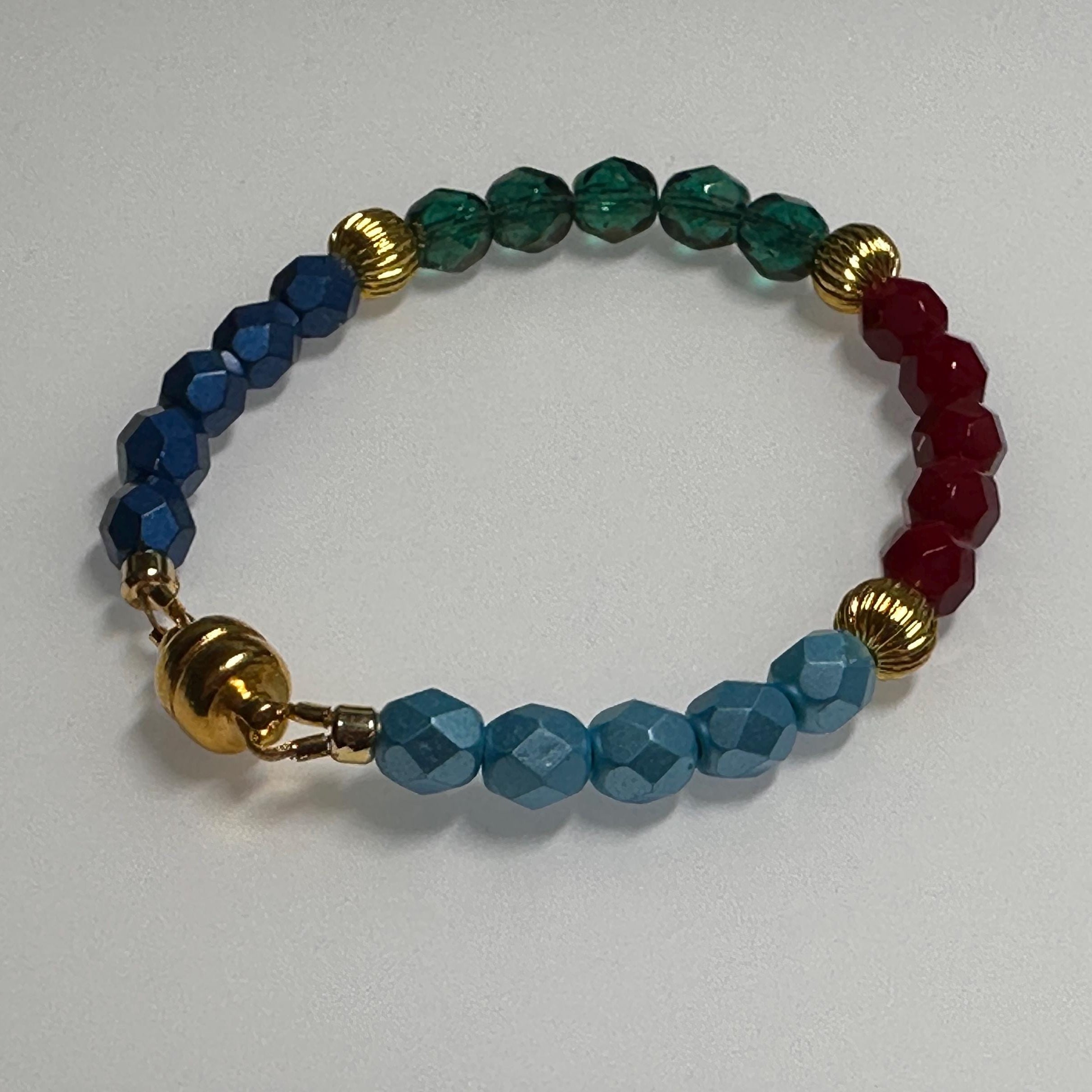 Color Spectrum Fire Polished Beaded Bracelet with Gold Accents