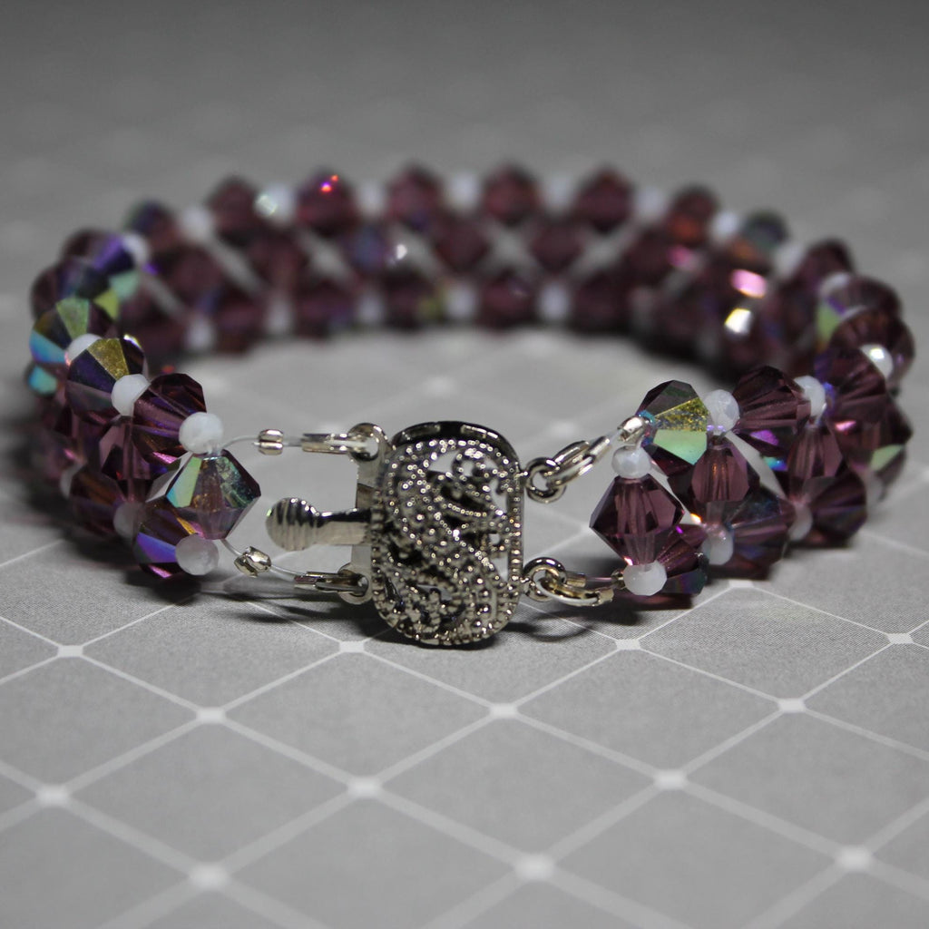 Purple Bicone Beadwoven Bracelet