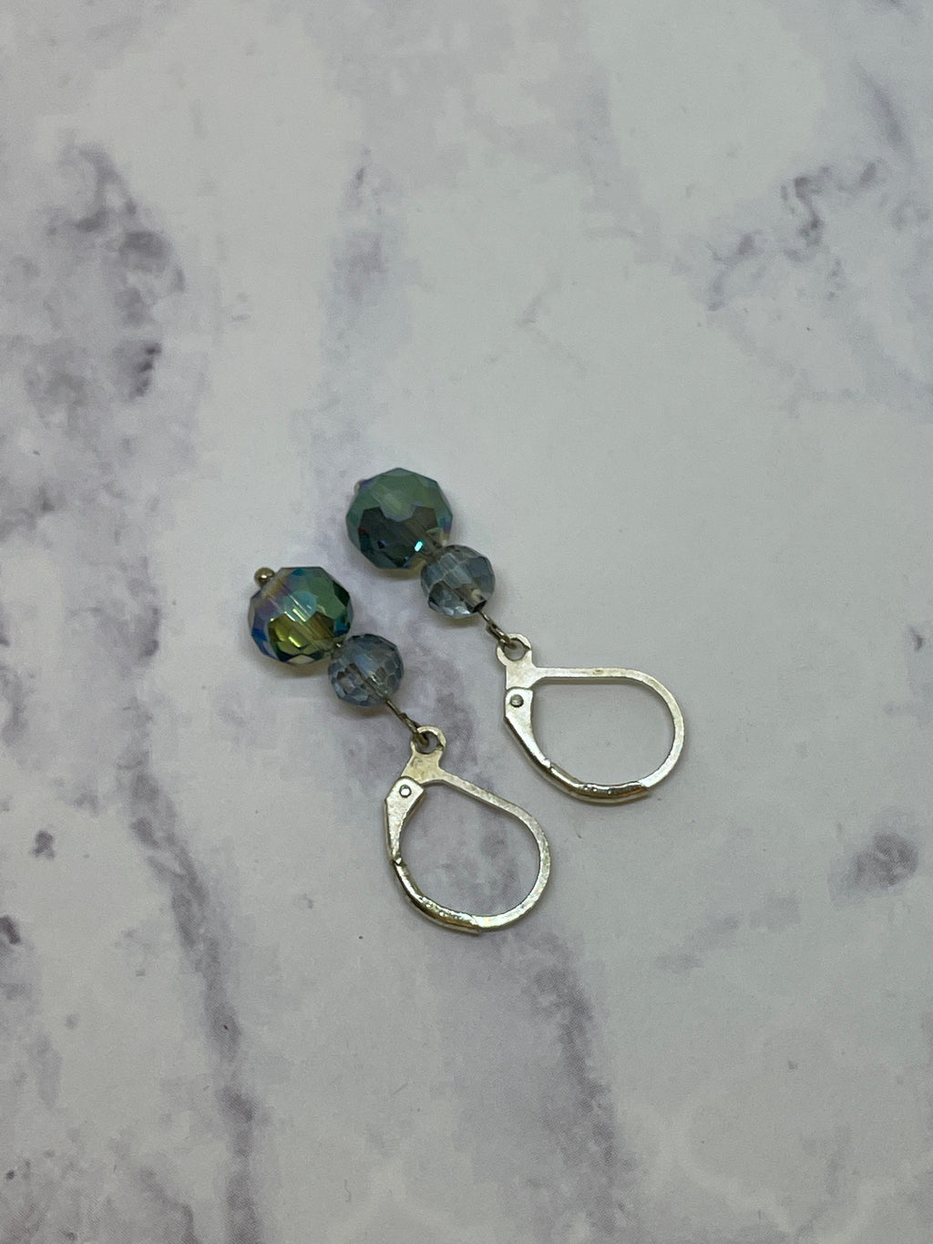 Blue-Green Crystal Dangle Earrings