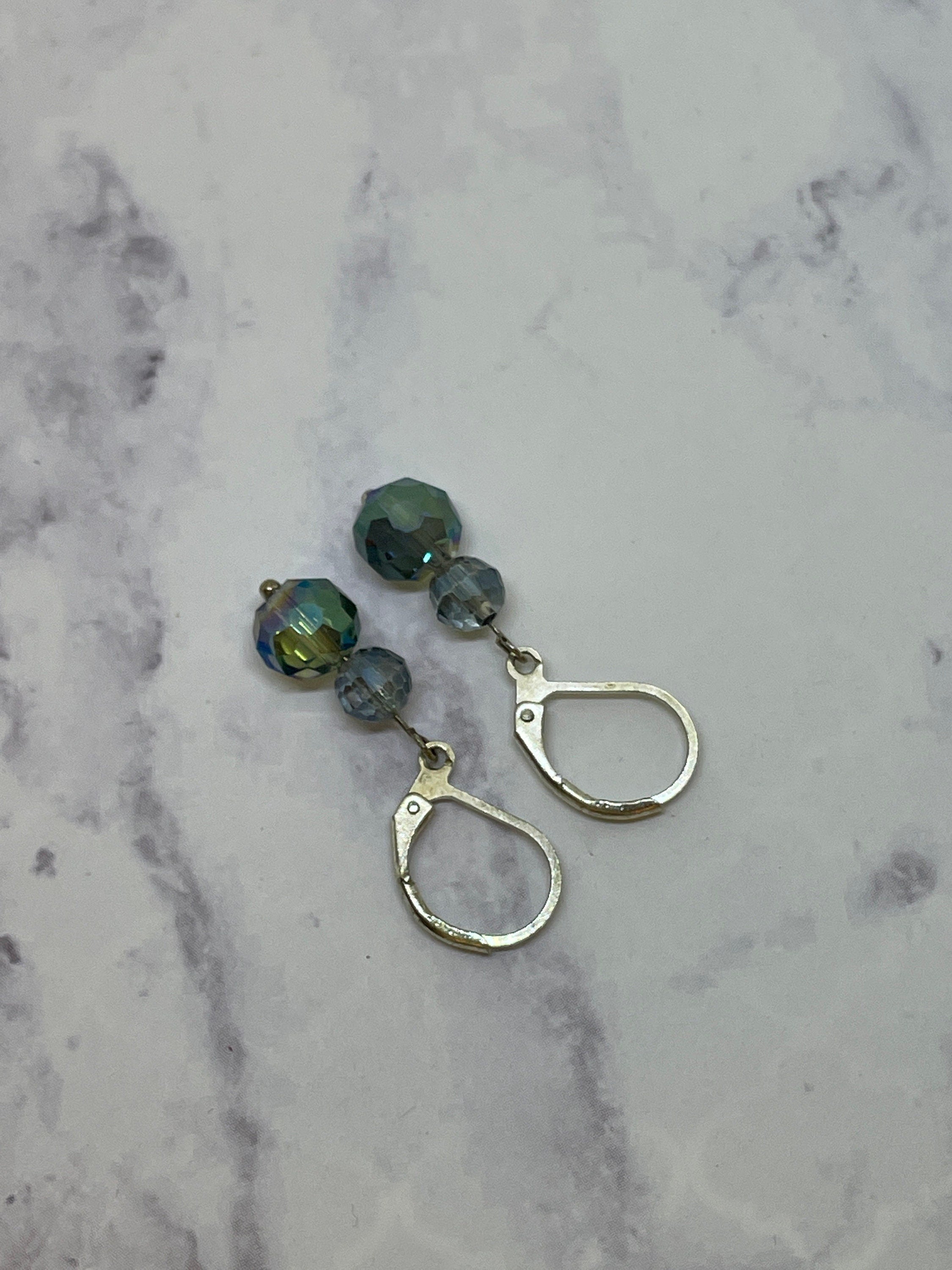 Blue-Green Crystal Dangle Earrings