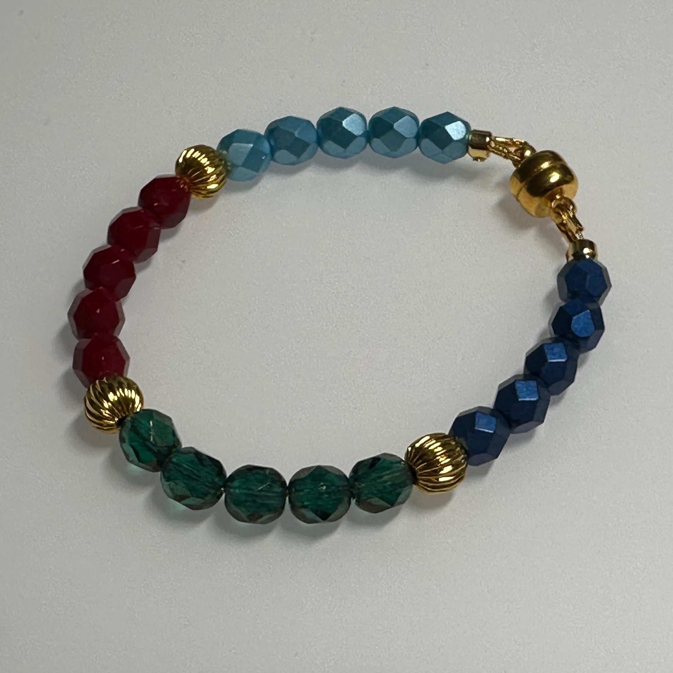Color Spectrum Fire Polished Beaded Bracelet with Gold Accents