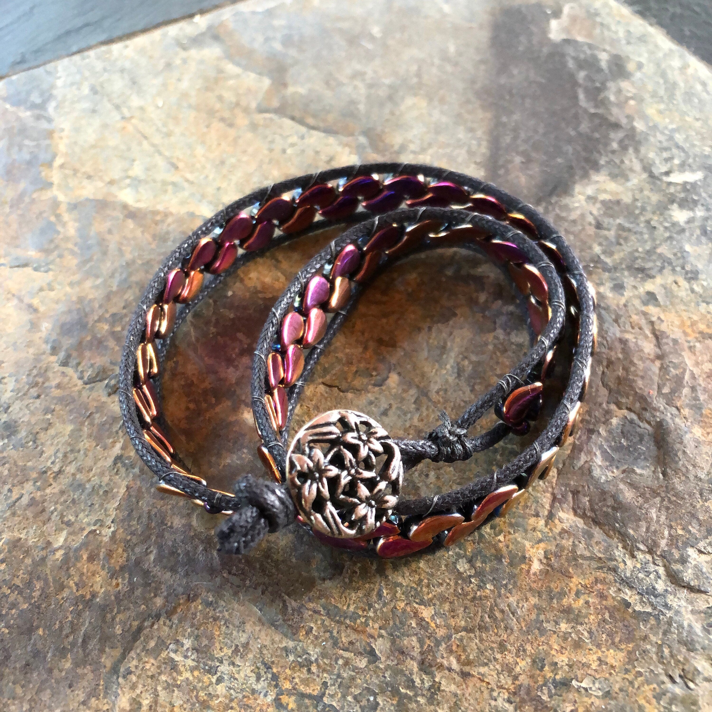 Pink to Purple AB Teardrop Beaded Wrap Bracelet