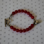 Red German Glass Bracelet with Silver Puffed Heart