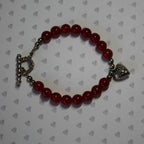 Red German Glass Bracelet with Silver Puffed Heart